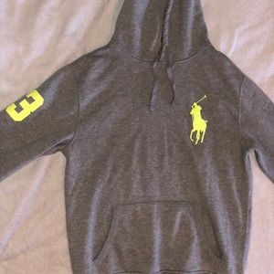 Gray Polo Ralph Lauren Hoodie with Neon Green Polo